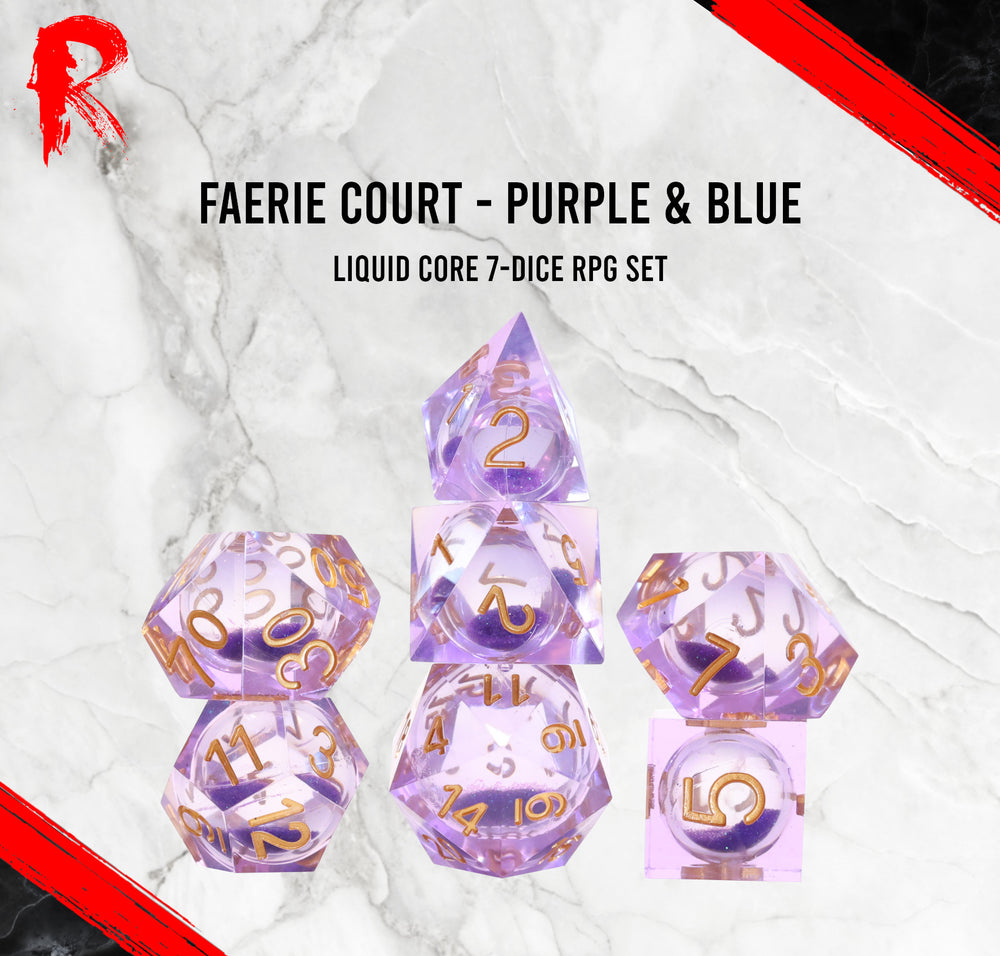 Faerie Court - Sharp Edge Liquid Core Dice - Purple & Blue RPG Dice Set - Ronin Games Dice