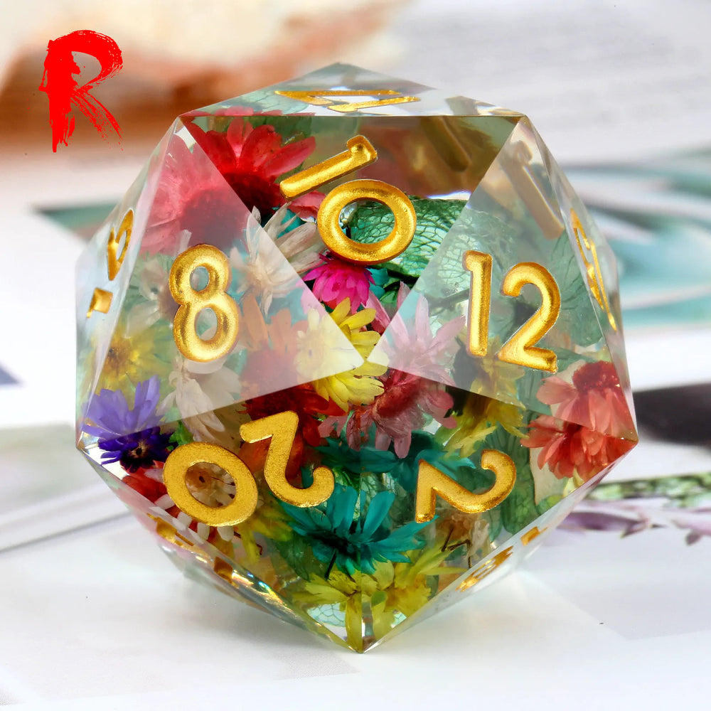 Large 33mm Floral Oversized D20 - Ronin Games Dice