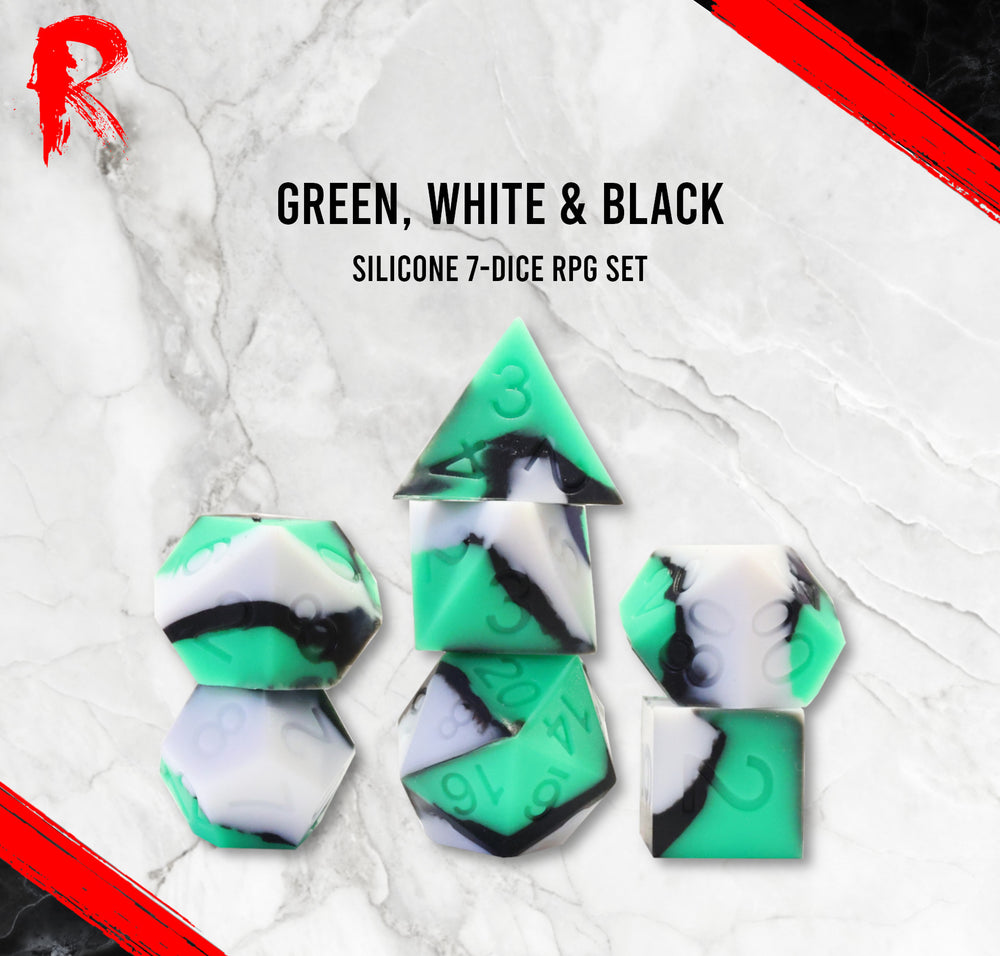 Green, White & Black Silicone Dice RPG Set - Ronin Games