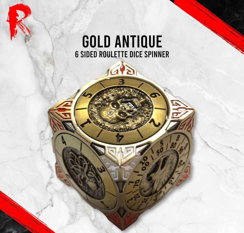 6 Sided Roulette Dice Spinner - Gold Antique - Ronin Games Dice - DR003