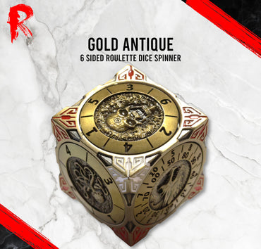 6 Sided Roulette Dice Spinner - Gold Antique - Ronin Games Dice - DR003