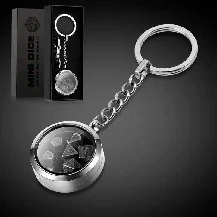 Keychain Mini Metal Dice (Ancient Silver) - Silver Keychain - Ronin Games MT-015