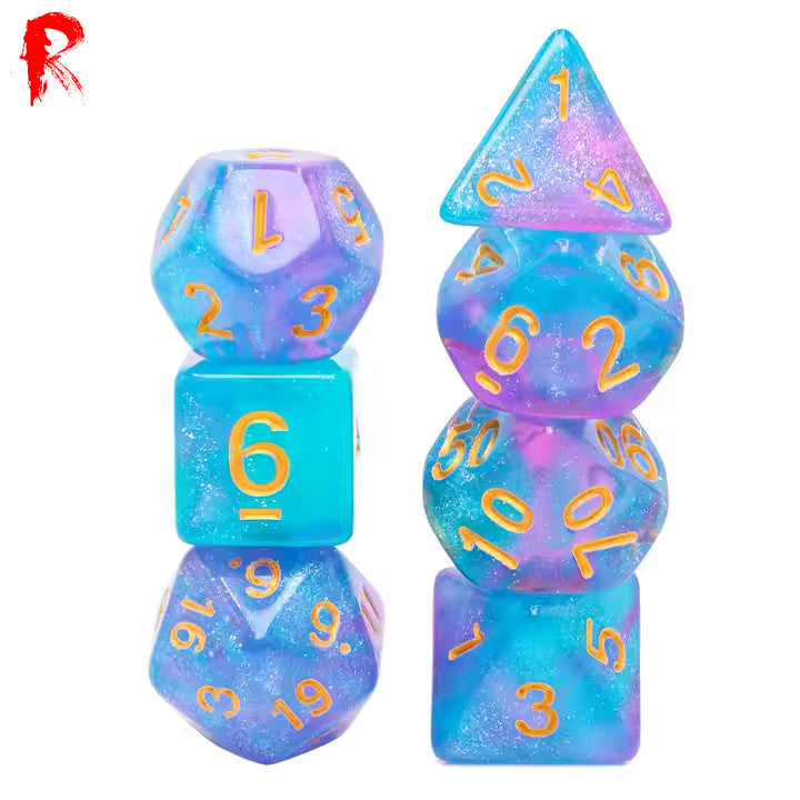 Byzantium - Pink/Blue Nebula 7-Die RPG Set - Ronin Games Acrylic Dice HDAR-15