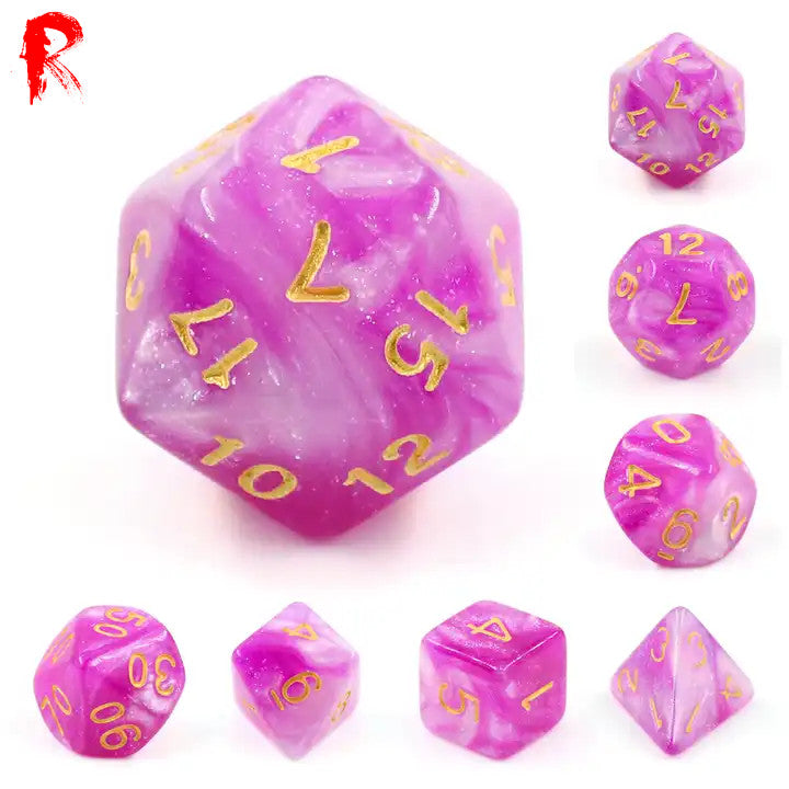 First Love - Pink Pearl 7-Die RPG Set - Ronin Games Acrylic Dice HDAR-22