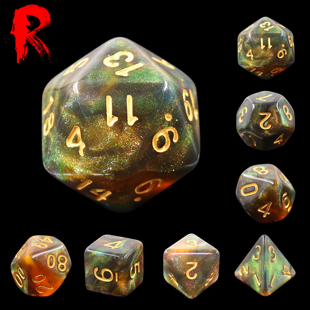 Nightingale - Multicoloured Nebula 7-Die RPG Set - Ronin Games Acrylic Dice - HDAR-24