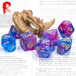 Blue Enchantress - Pink/Blue Nebula 7-Die RPG Set - Ronin Games Acrylic Dice - HDAR-27