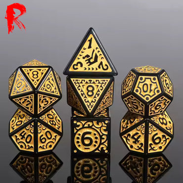 Golden Runes - Gold/Black Rune 7-Die RPG Set - Ronin Games Acrylic Dice - HDO-37