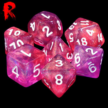 Carbon Stars - Red/Pink Nebula 7-Die RPG Set - Ronin Games Acrylic Dice - HDAR-46