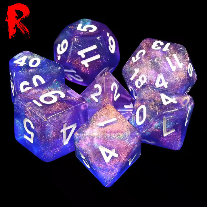 The Deep - Blue/Purple Nebula 7-Die RPG Set - Ronin Games Acrylic Dice - HDAR-47