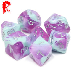 Raspberry Smoothie - Blue/Pink Nebula 7-Die RPG Set - Ronin Games Acrylic Dice - HDAR-52