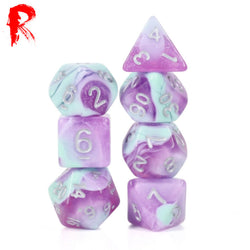 Raspberry Smoothie - Blue/Pink Nebula 7-Die RPG Set - Ronin Games Acrylic Dice - HDAR-52