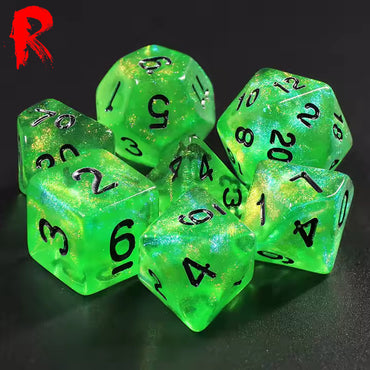 Forest Green - Green Nebula 7-Die RPG Set - Ronin Games Acrylic Dice - HDAR-53