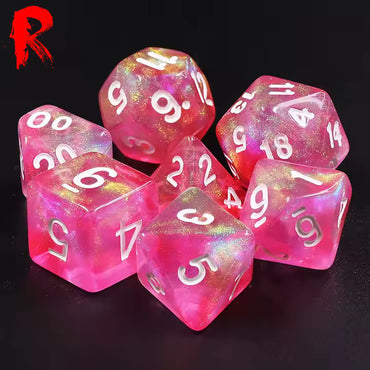 Cheshire Smile - Pink Nebula 7-Die RPG Set - Ronin Games Acrylic Dice - HDAR-59