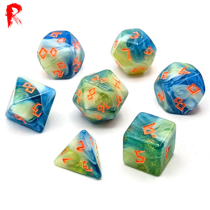 Summer Rune - 7-Die RPG Set - Ronin Games Acrylic Dice HDAR-84