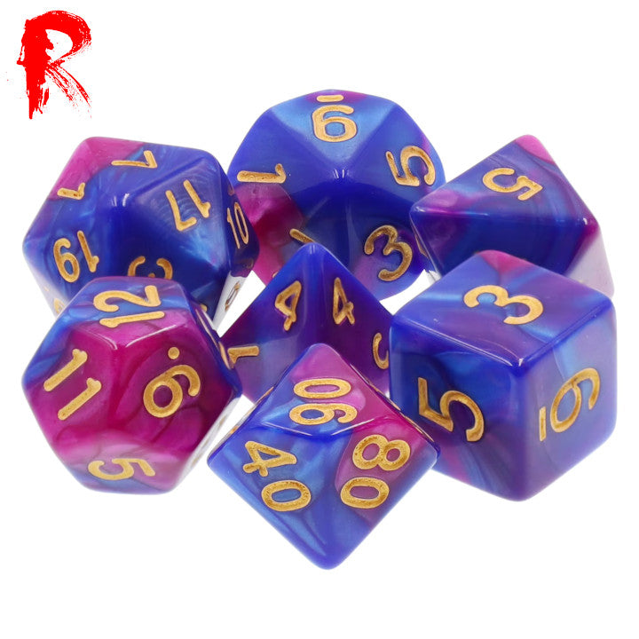 Bubblegum Sunset - Multi-Coloured Swirl 7-Die RPG Set - Ronin Games Acrylic Dice - HDB-01