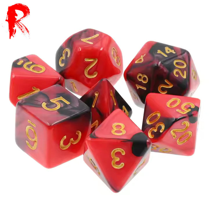 Blood God's Altar - Multi-Coloured Swirl 7-Die RPG Set - Ronin Games Acrylic Dice - HDB-03