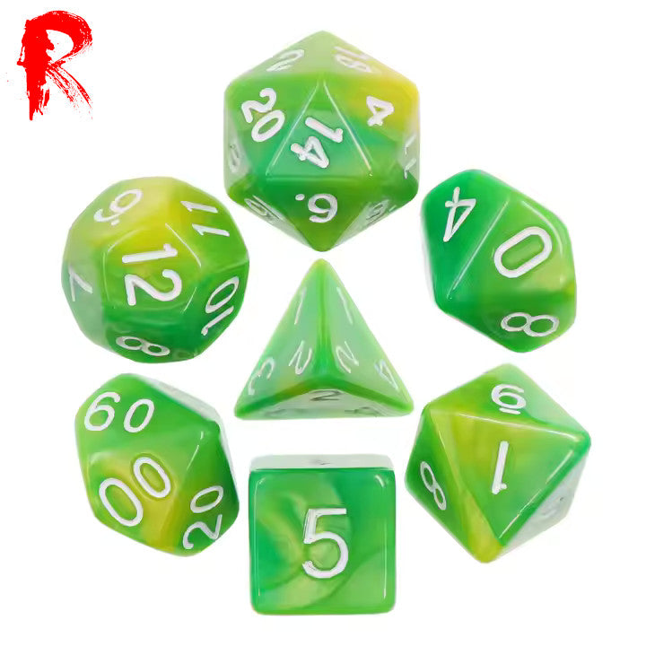 Toxic Glow - Multi-Coloured Swirl 7-Die RPG Set - Ronin Games Acrylic Dice - HDB-04