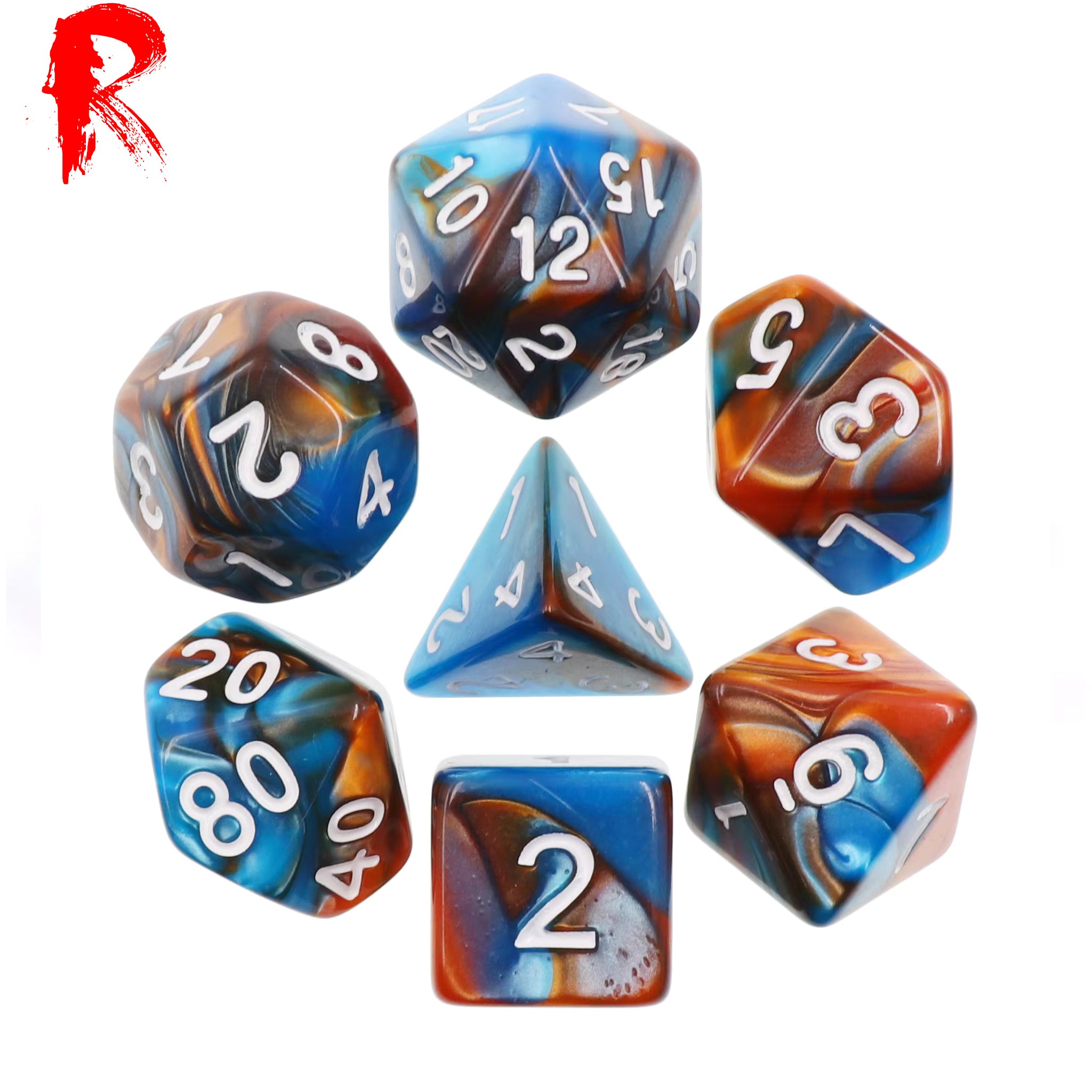 Royal Chariot - Multi-Coloured Swirl 7-Die RPG Set - Ronin Games Acrylic Dice - HDB-07