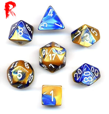 Glittering Water - Yellow/Blue Swirl 7-Die RPG Set - Ronin Games Acrylic Dice HDB-08