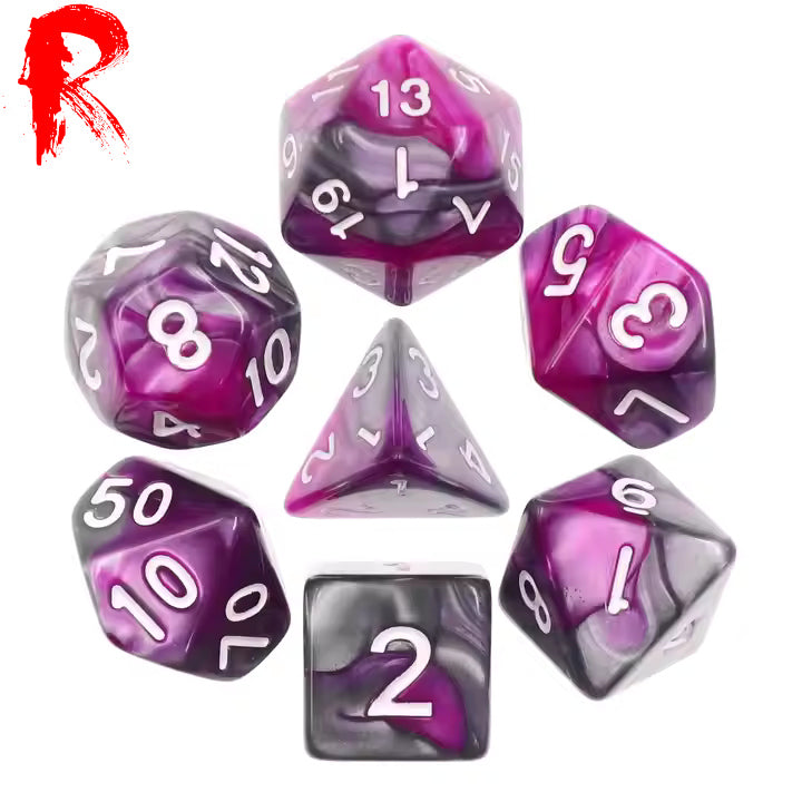 Bubblegum Pop - Multicoloured Swirl 7-Die RPG Set - Ronin Games Acrylic Dice - HDB-09