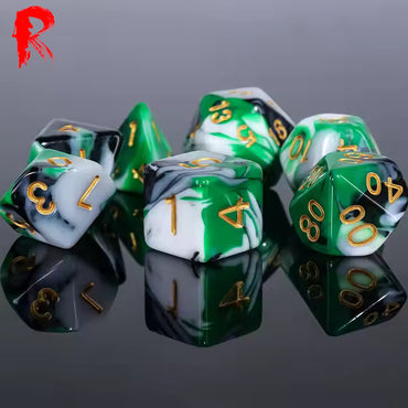 Mint Milkshake - Multicoloured Swirl 7-Die RPG Set - Ronin Games Acrylic Dice - HDB-100