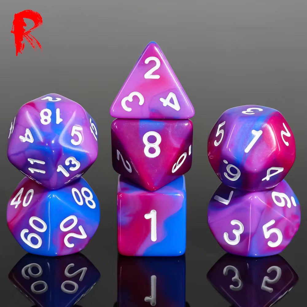 Mecha Sunset - Multi-Coloured Swirl 7-Die RPG Set - Ronin Games Acrylic Dice - HDB-102