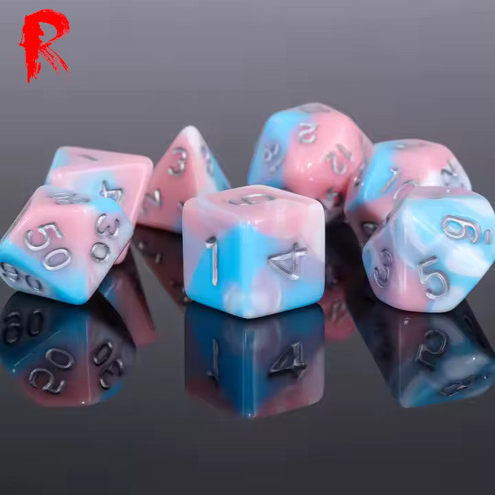 Cotton Candy - Multi-Coloured Swirl 7-Die RPG Set - Ronin Games Acrylic Dice - HDB-103