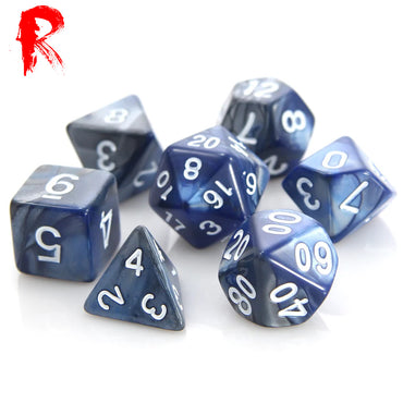 Blue Steel - Blue/Grey Marble 7-Die RPG Set - Ronin Games Acrylic Dice HDB-11