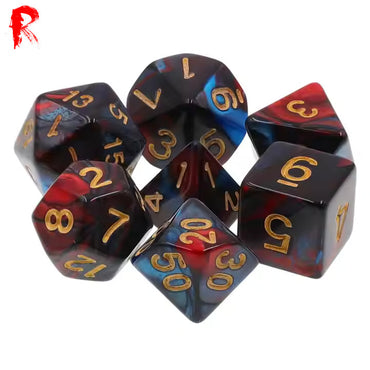 Midnight Fire - Red/Blue Swirl 7-Die RPG Set - Ronin Games Acrylic Dice HDB-22