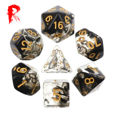 Dark Clouds - Black and Transparent 7-Die RPG Set - Ronin Games Dice HDB-31