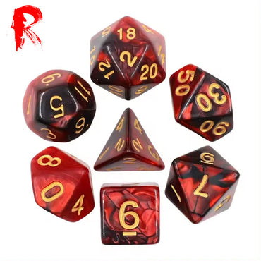 Slaughtergod - Black + Red Pearl 7-Die RPG Set - Ronin Games Acrylic Dice - HDB-34
