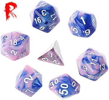 Hard Candy - Pink/Purple Swirl 7-Die RPG Set - Ronin Games Acrylic Dice
