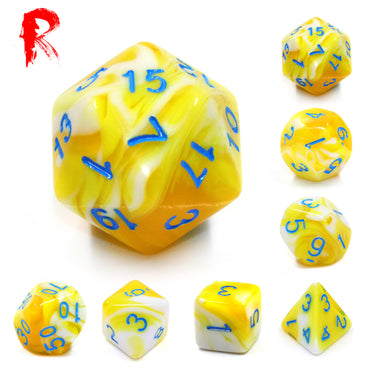 Lemon Cream - Yellow/White Swirl 7-Die RPG Set - Ronin Games Acrylic Dice - HDB-49
