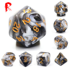 Chocolate Cream - Black and White Swirl 7-Dice RPG Set - Ronin Dice - HDB-52