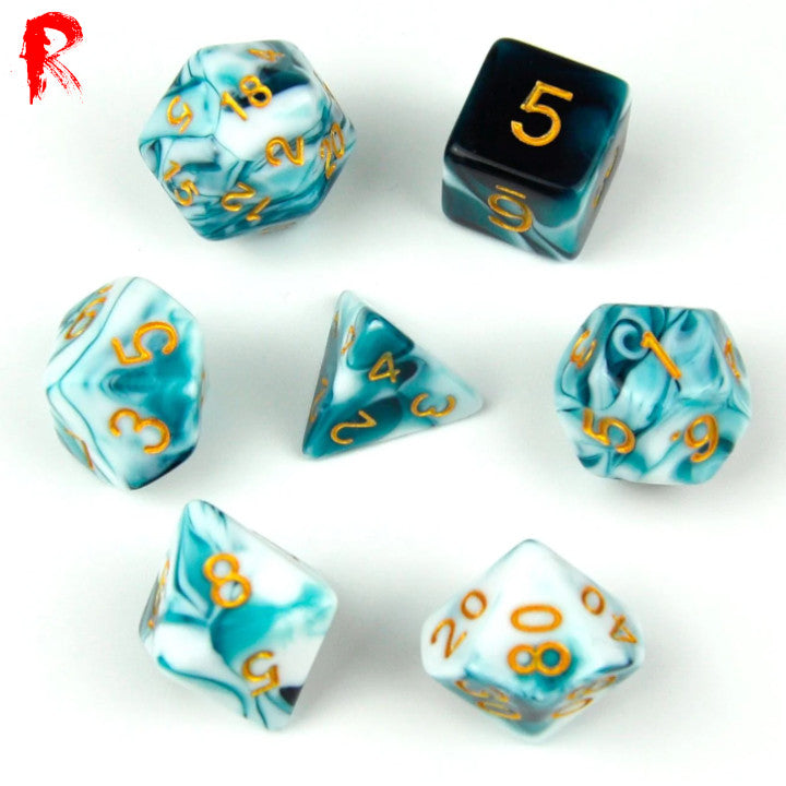 Cyan Ink - 7-Die RPG Set - Ronin Games Acrylic Dice HDB-53