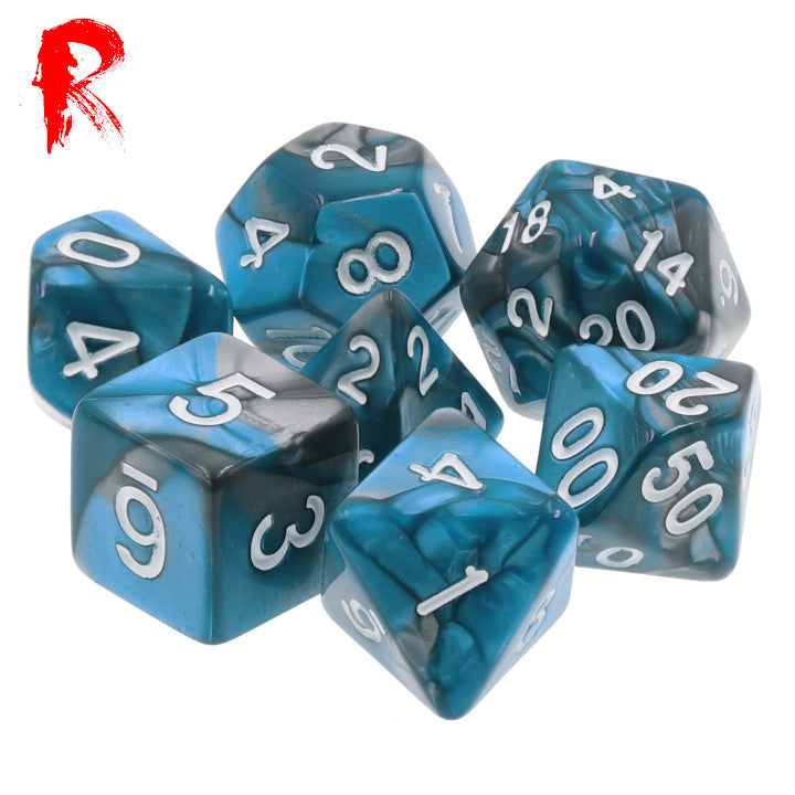 Blue Steel - Multi-Coloured Swirl 7-Die RPG Set - Ronin Games Acrylic Dice - HDB-58