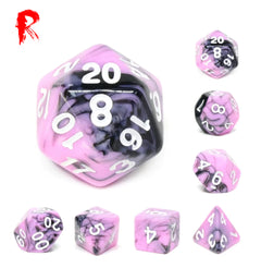 Berry Swirl - Black/Light Pink Swirl 7-Die RPG Set - Ronin Games Acrylic Dice - HDB-59