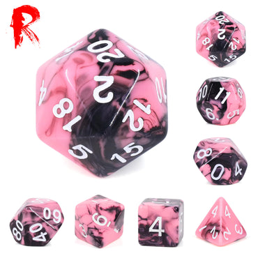 Succubus Dream - Black/Pink Swirl 7-Die RPG Set - Ronin Games Acrylic Dice - HDB-64