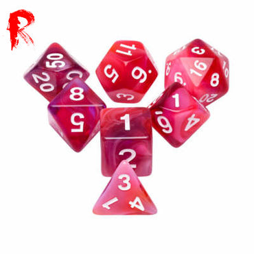 Red Clouds - Red/Pink Marble 7-Die RPG Set - Ronin Games Acrylic Dice HDB-67