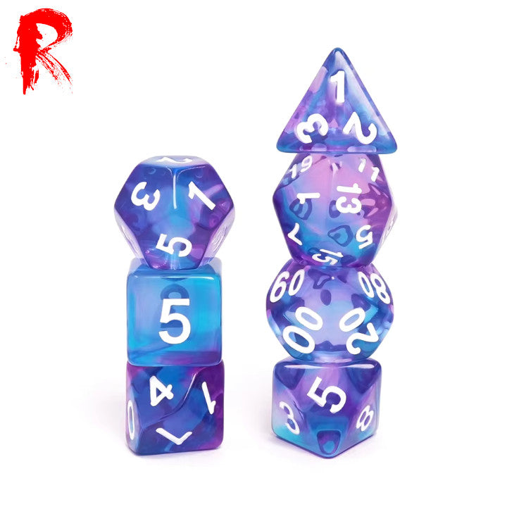 Crystal Dream - Multi-Coloured Swirl 7-Die RPG Set - Ronin Games Acrylic Dice - HDB-69