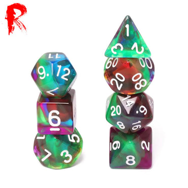 Oil Leak - Multi-Coloured Swirl 7-Die RPG Set - Ronin Games Acrylic Dice - HDB-70