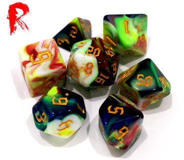 Secret Garden - Multicoloured Swirl 7-Die RPG Set - Ronin Games Acrylic Dice - HDB-71