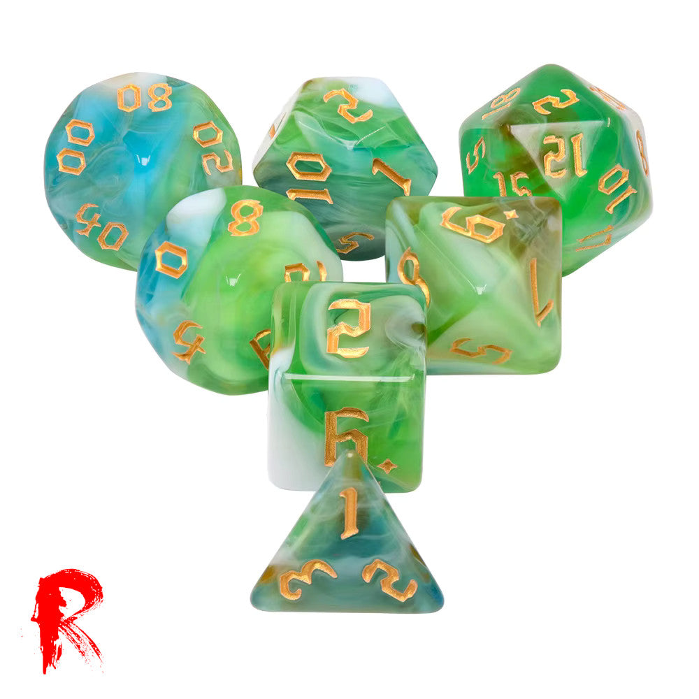 Spring Breeze - Multicoloured 7-Die RPG Set - Ronin Games Acrylic Dice - HDB-74