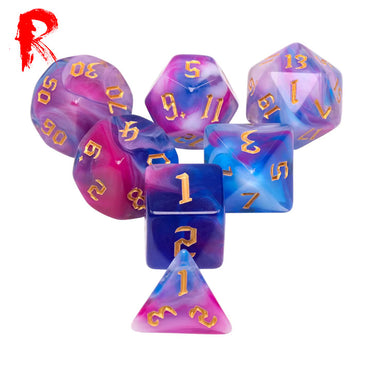 Blueberry Gold - Multi-Coloured Swirl 7-Die RPG Set - Ronin Games Acrylic Dice - HDB-75