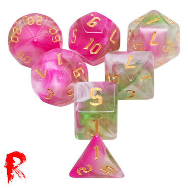 Superbloom - Multi-Coloured Swirl 7-Die RPG Set - Ronin Games Acrylic Dice - HDB-76