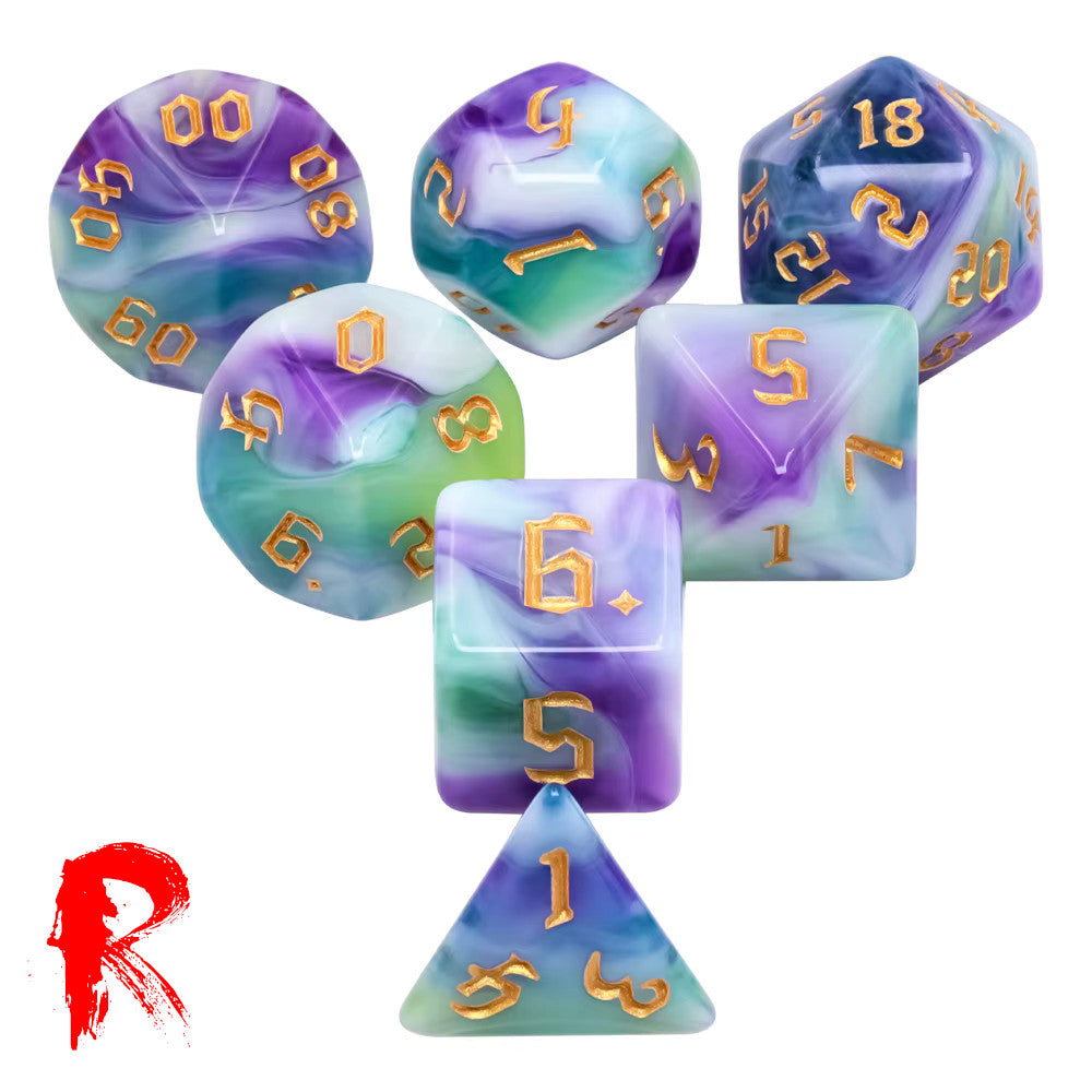 Siberian Flowers - Multicoloured Swirl 7-Die RPG Set - Ronin Games Acrylic Dice - HDB-78