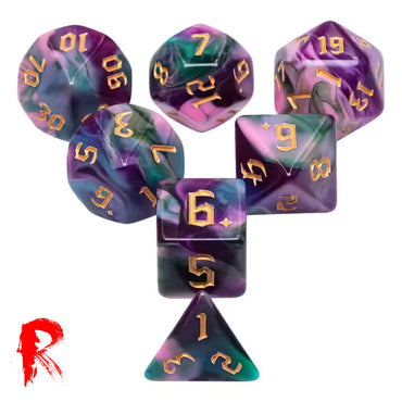 Night Elves - Multi-Coloured Swirl 7-Die RPG Set - Ronin Games Acrylic Dice HDB-79