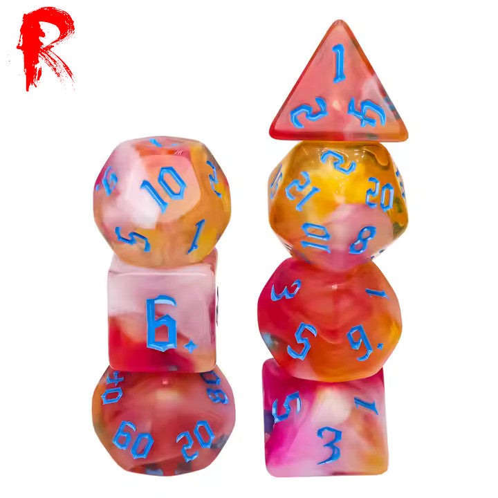 Daisy Fairy - Multi-Coloured Swirl 7-Die RPG Set - Ronin Games Acrylic Dice HDB-81