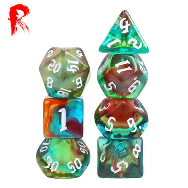 Wind Elves - Multi-Coloured Swirl 7-Die RPG Set - Ronin Games Acrylic Dice - HDB-83