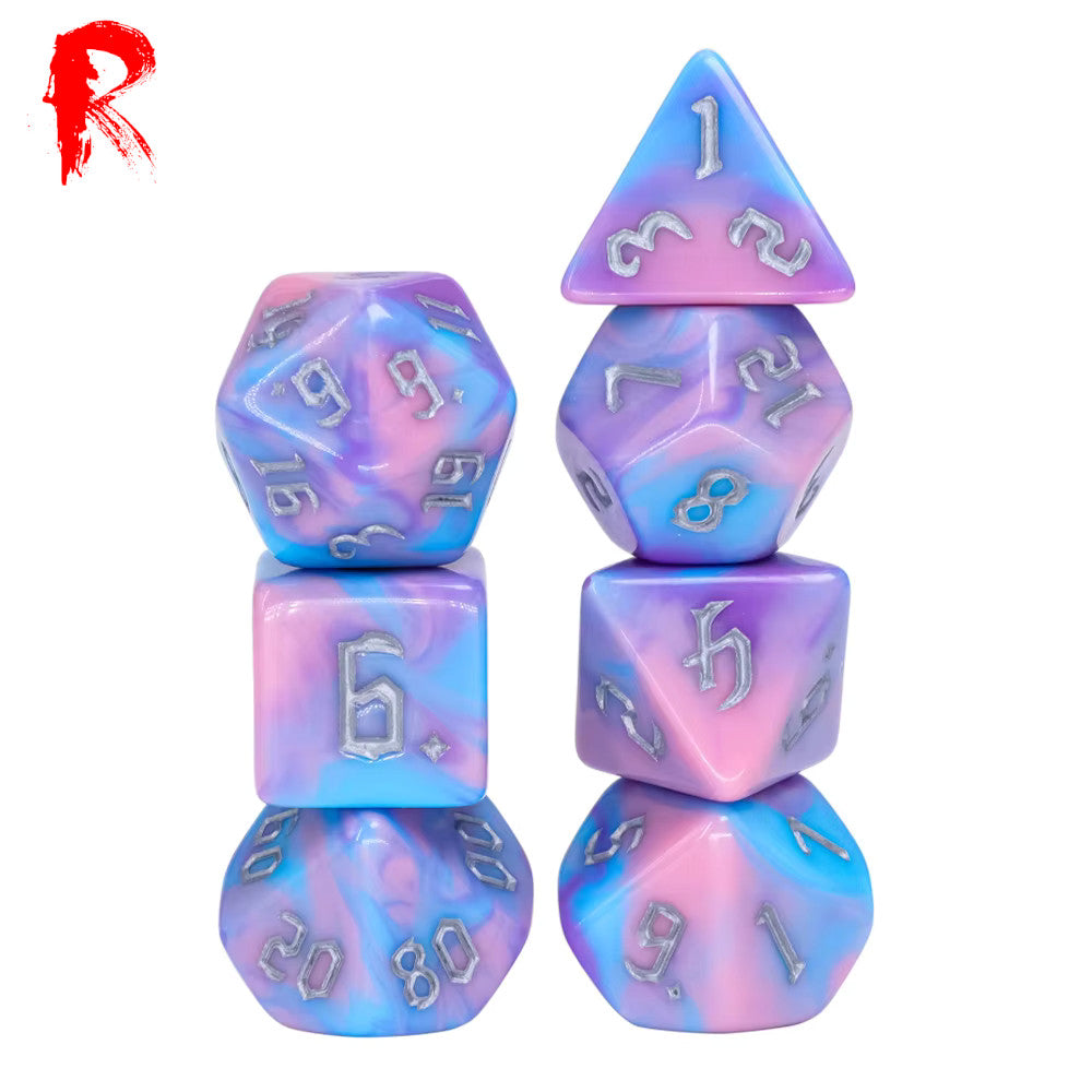 Pink Diary - Purple/Pink Nebula 7-Die RPG Set - Ronin Games Acrylic Dice - HDB-87